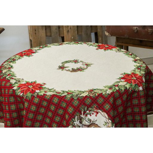 Harmony szarvasos, kockás asztalterítő, kör alakú, 160 cm, lurex nélkül