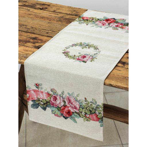 Rózsakert szalaggal asztali futó, 44x140 cm