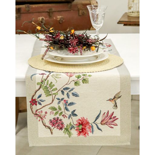Japán virágos, kolibris asztali futó, 37x100 cm