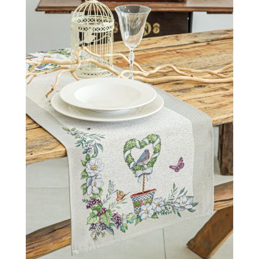 Fantasy Garden virágos, lepkés asztali futó, 37x100 cm