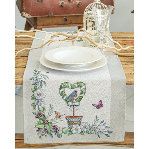 Fantasy Garden virágos, lepkés asztali futó, 44x140 cm