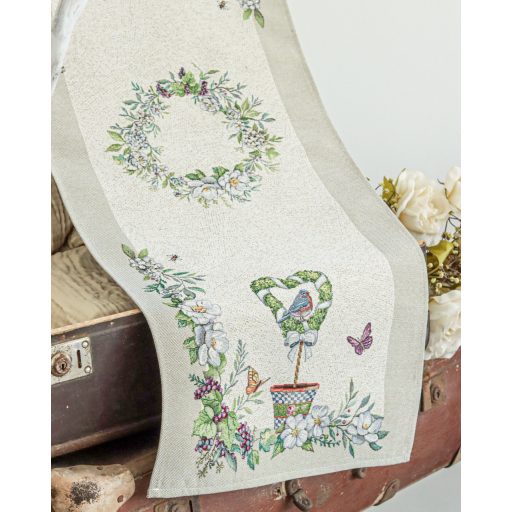 Fantasy Garden virágos, lepkés asztali futó, 44x140 cm