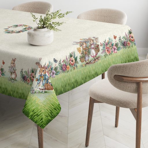 Nyuszi pár a zöld fűben asztalterítő, 137x180 cm