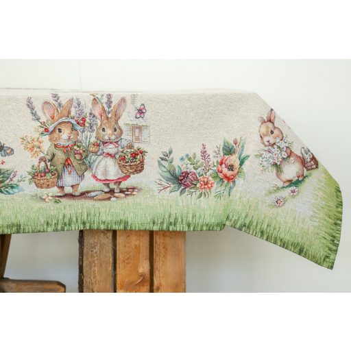 Nyuszi pár a zöld fűben asztalterítő, 137x240 cm