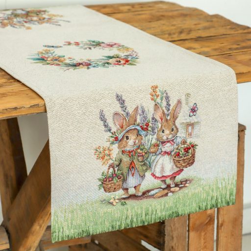 Nyuszi pár a zöld fűben asztali futó, 37x100 cm