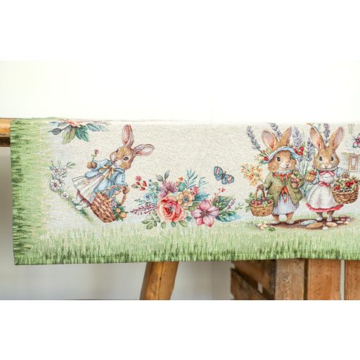 Nyuszi pár a zöld fűben asztalterítő, 96x100 cm