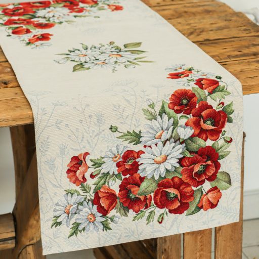 Pipacsos, margarétás asztali futó, 44x140 cm