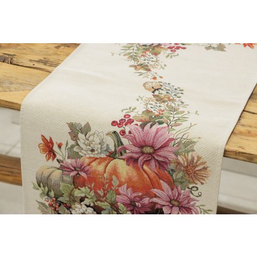 Őszi tökös, virágos asztali futó, 37x100 cm
