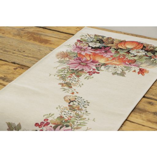 Őszi tökös, virágos asztali futó, 37x100 cm