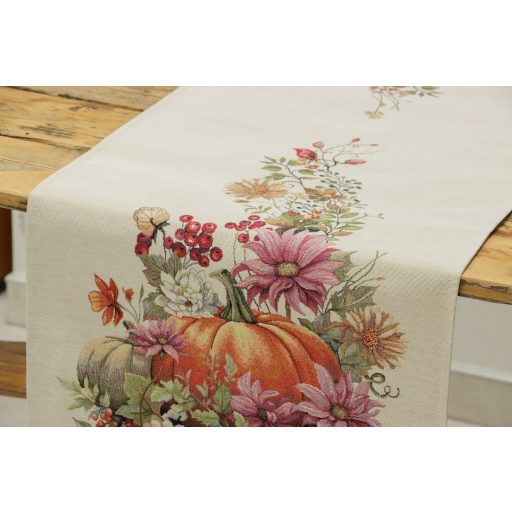 Őszi tökös, virágos asztali futó, 44x140 cm