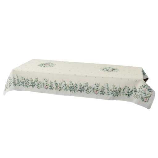 Fehér bazsarózsás, leveles asztalterítő, 137x180 cm