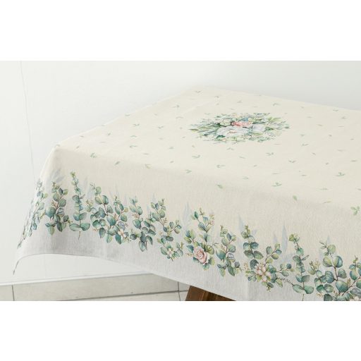 Fehér bazsarózsás, leveles asztalterítő, 137x180 cm