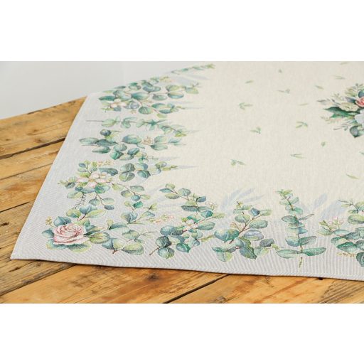 Fehér bazsarózsás, leveles asztalterítő, 96x100 cm