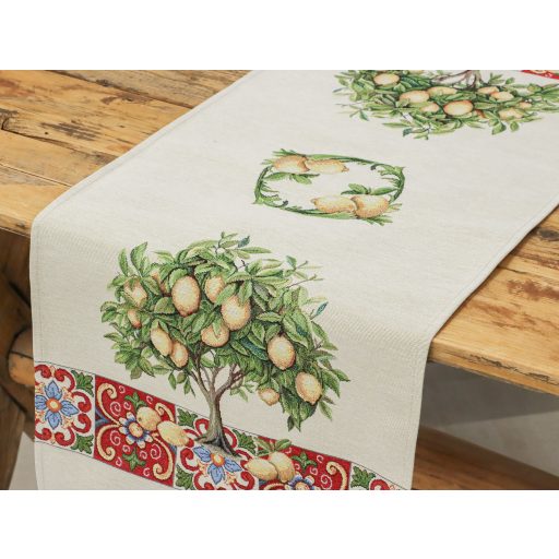 Citromfás, piros mozaikos asztali futó, 37x100 cm