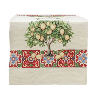 Citromfás, piros mozaikos asztali futó, 44x140 cm