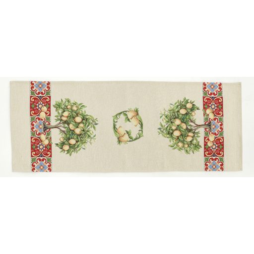 Citromfás, piros mozaikos asztali futó, 44x140 cm