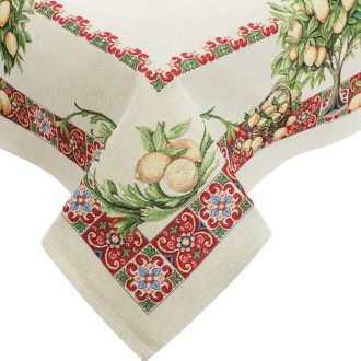 Citromfás, piros mozaikos asztalterítő, 96x100 cm