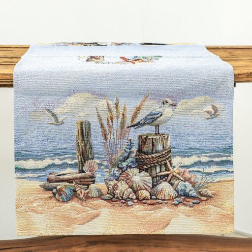 Sirályos tengerparti asztali futó, 37x100 cm
