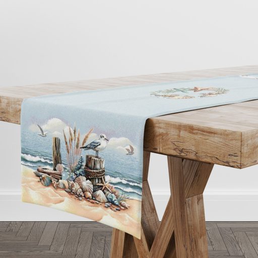 Sirályos tengerparti asztali futó, 37x100 cm