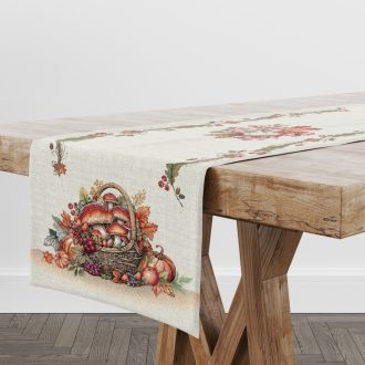 Őszi kosaras, gombás asztali futó, 44x140 cm