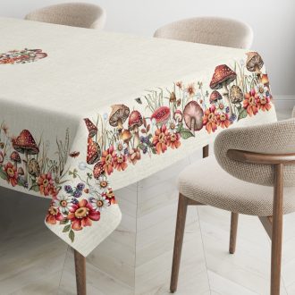 Őszi gombás, virágos asztalterítő, 137x180 cm
