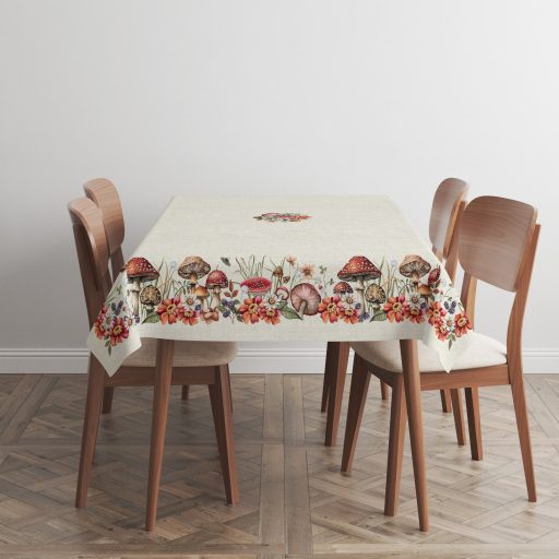Őszi gombás, virágos asztalterítő, 137x180 cm
