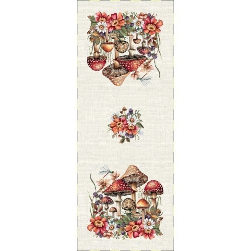 Őszi gombás, virágos asztali futó, 44x140 cm