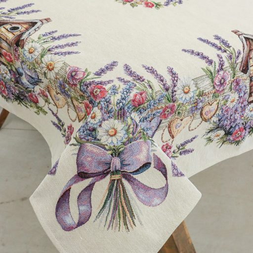 Levendulás, madárházas asztalterítő, 137x180 cm