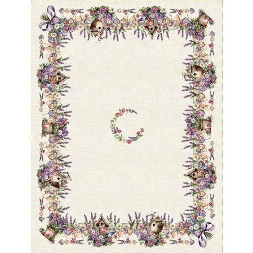 Levendulás, madárházas asztalterítő, 137x180 cm