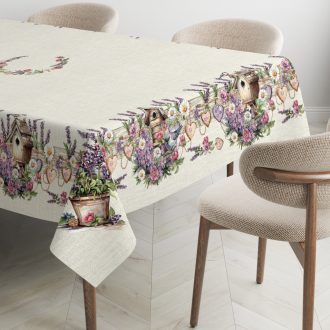 Levendulás, madárházas asztalterítő, 137x240 cm