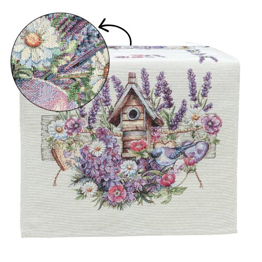 Levendulás, madárházas asztali futó 37x100 cm