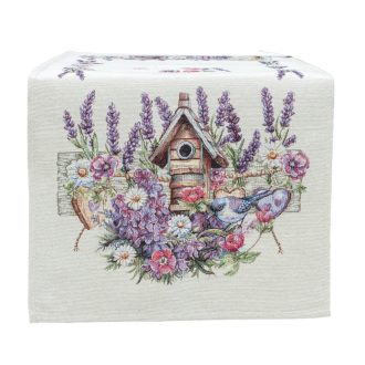 Levendulás, madárházas asztali futó, 44x140 cm