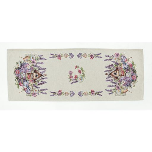 Levendulás, madárházas asztali futó, 44x140 cm