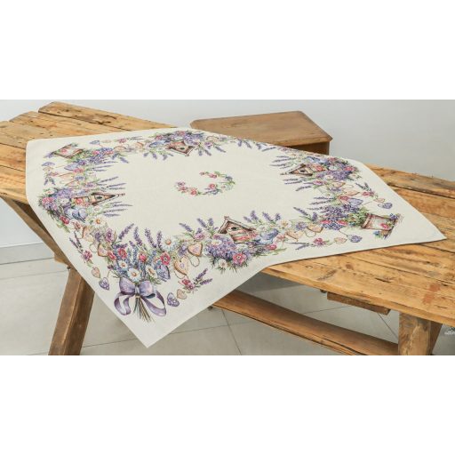 Levendulás, madárházas asztalterítő, 96x100 cm