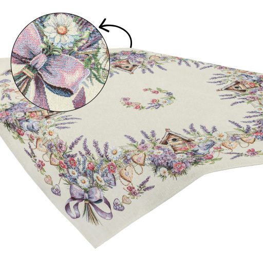 Levendulás, madárházas asztalterítő, 96x100 cm