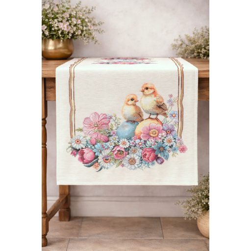 Húsvéti kiscsibés asztali futó, 37x100 cm