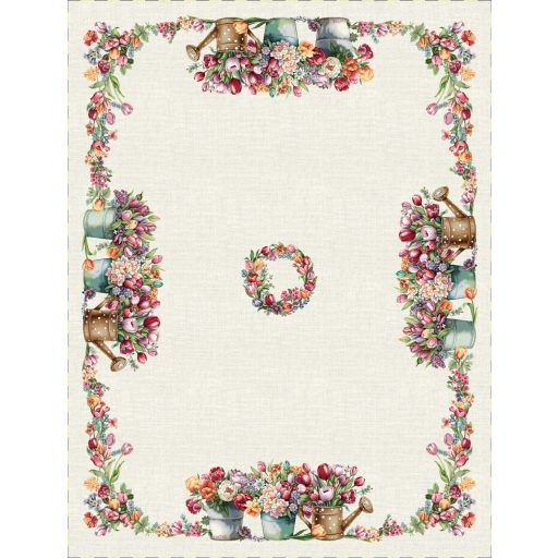 Tulipános, kék vödrös asztalterítő, 137x180 cm