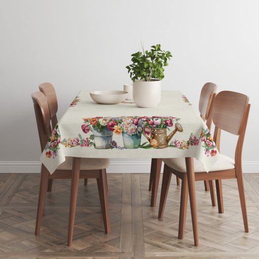 Tulipános, kék vödrös asztalterítő, 137x180 cm