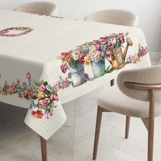 Tulipános, kék vödrös asztalterítő, 137x240 cm