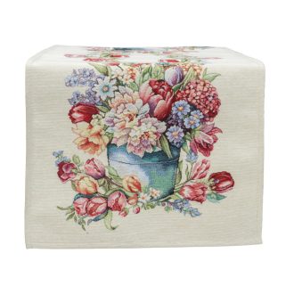 Tulipános, kék vödrös asztali futó 37x100 cm