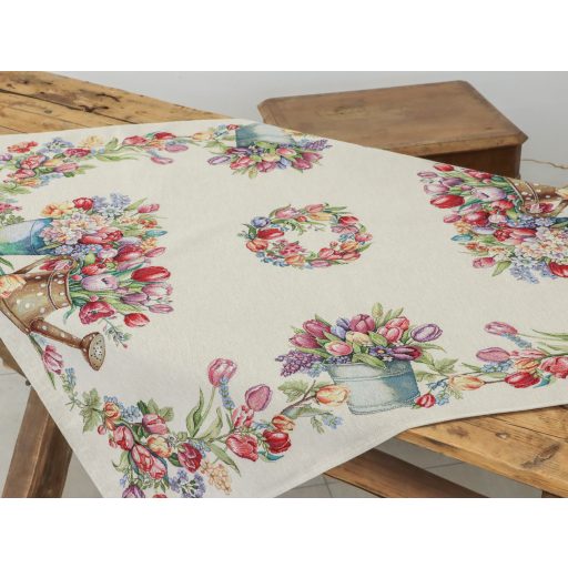 Tulipános, kék vödrös asztalterítő, 96x100 cm