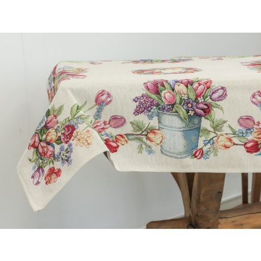 Tulipános, kék vödrös asztalterítő, 96x100 cm