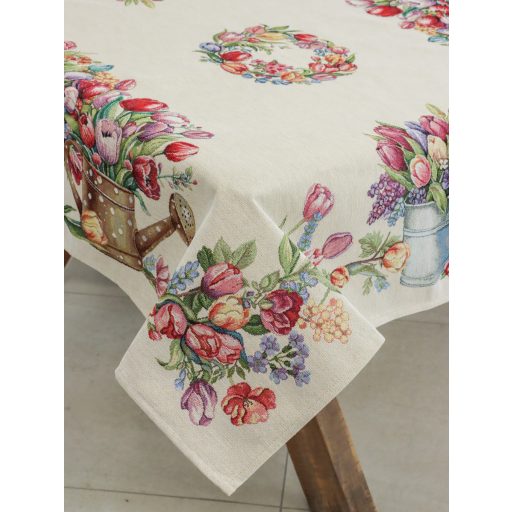 Tulipános, kék vödrös asztalterítő, 96x100 cm