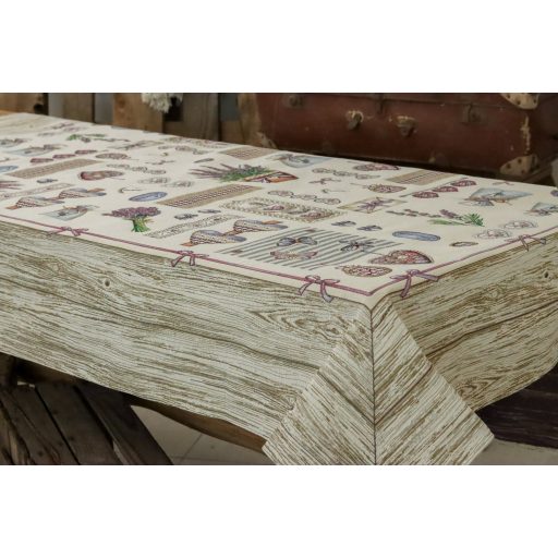 Levendulás asztalterítő fa mintás szegéllyel, 137x180 cm