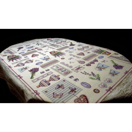 Levendulás asztalterítő fa mintás szegéllyel, 137x180 cm