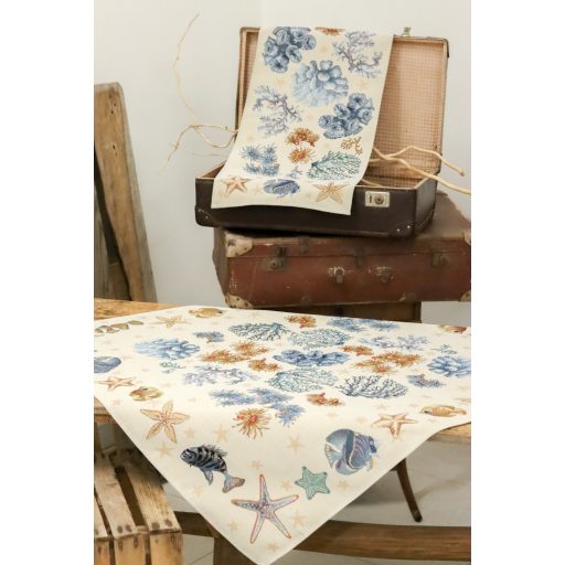 Kék korallos asztali futó, 44x140 cm