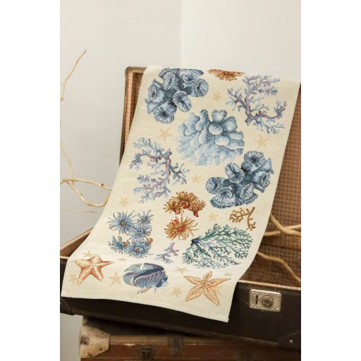 Kék korallos asztali futó, 44x140 cm