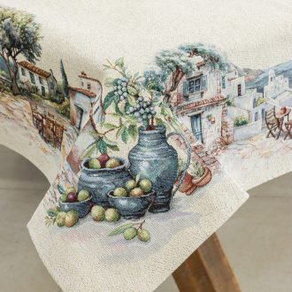 Mykonos mediterrán olivás asztalterítő, 137x240 cm