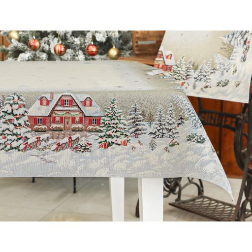 Alpesi barna házikós asztalterítő, 137x180 cm, lurex nélkül