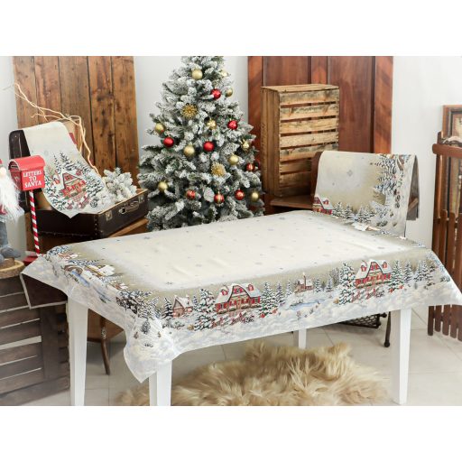 Alpesi barna házikós asztalterítő, 137x240 cm, lurex nélkül